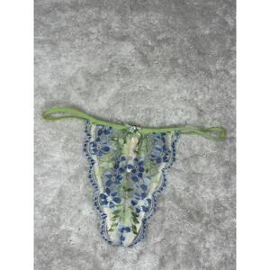 Victoria’s Secret Blue Green Floral Lace Thong S NWT Y2K 2002